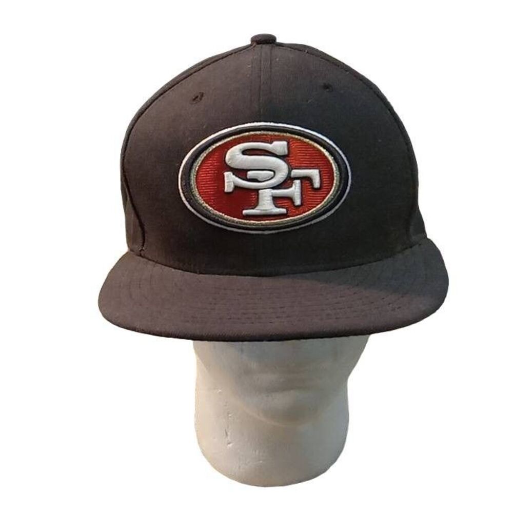 San Francisco 49ers New Era Fitted Cap Size 7 1/2 Black NFL Hat Embroidered Logo